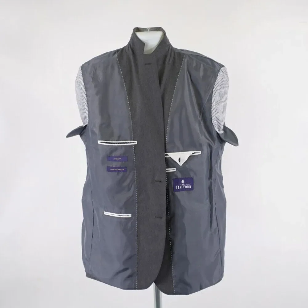 Stafford Wool Blend Classic Fit Gray Travel Suit Jacket 44L Or Slim 46L 2 Button